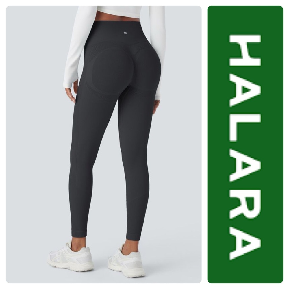 HALARA 7/8 Black Seamless Flow High Waisted Tummy Control Butt Lifting Leggings